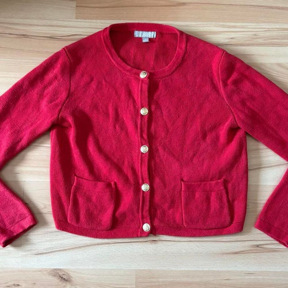 J.Crew Preppy Red Cotton Cardigan with Gold Buttons size XS